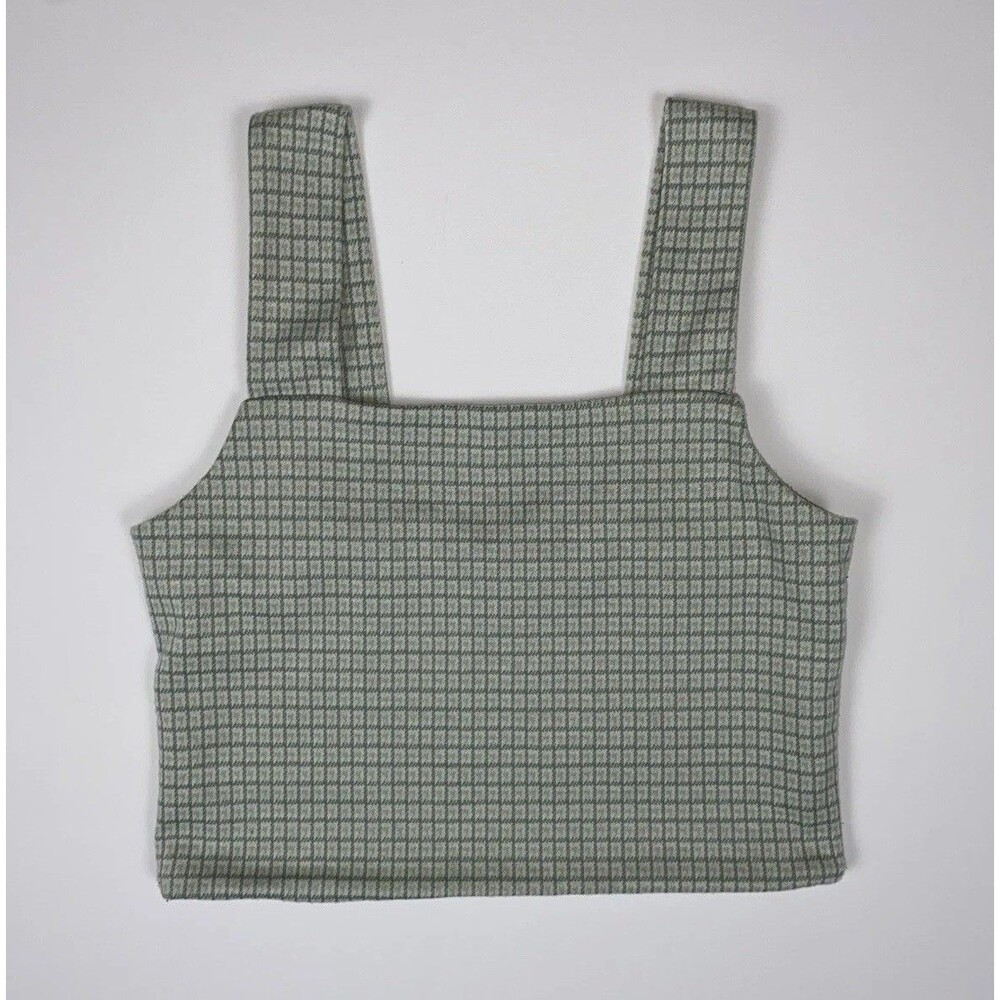 American Eagle Women's M Green Check Square Neck Cropped Preppy Tank Top